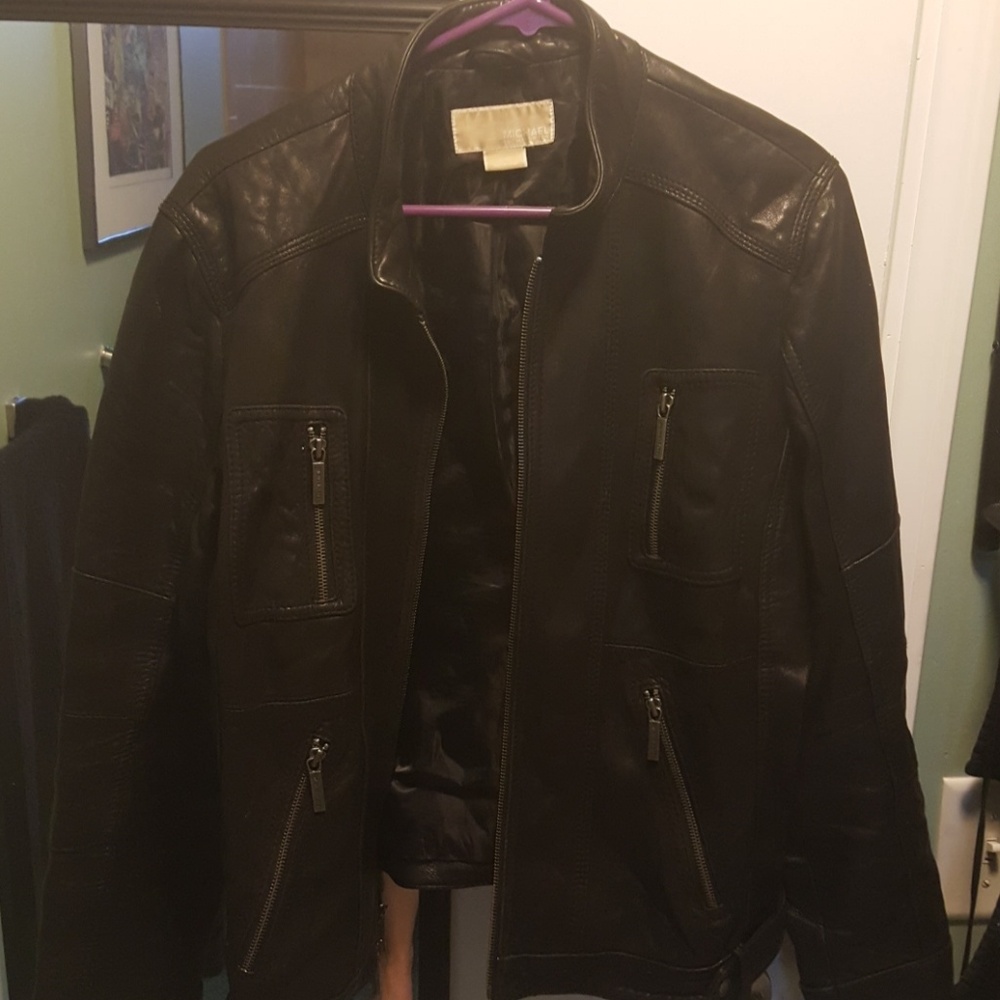 MICHAEL Michael Kors Black Leather Zip Pocket Jacket